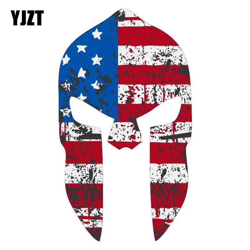 

YJZT 8.7CM*15.2CM SPARTAN HELMET TATTERED USA Flag Style Automobile Styling Reflective Car Sticker C1-7022