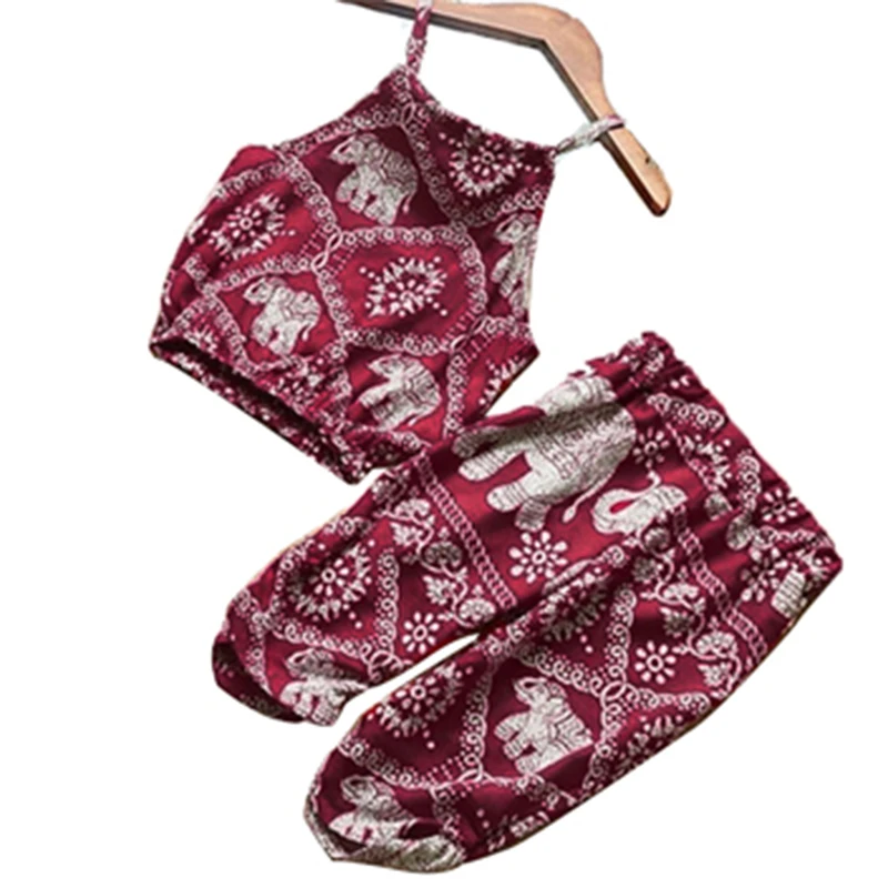 

2019 Girls 'Summer New Sleeveless Printed Sling Top + Girl Baby Comfortable Leisure Pants Set