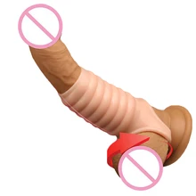 Reuse Penis Sleeve Enlargement Condoms Intimate Goods For Dildo Extender Thread Cock Rings Particles