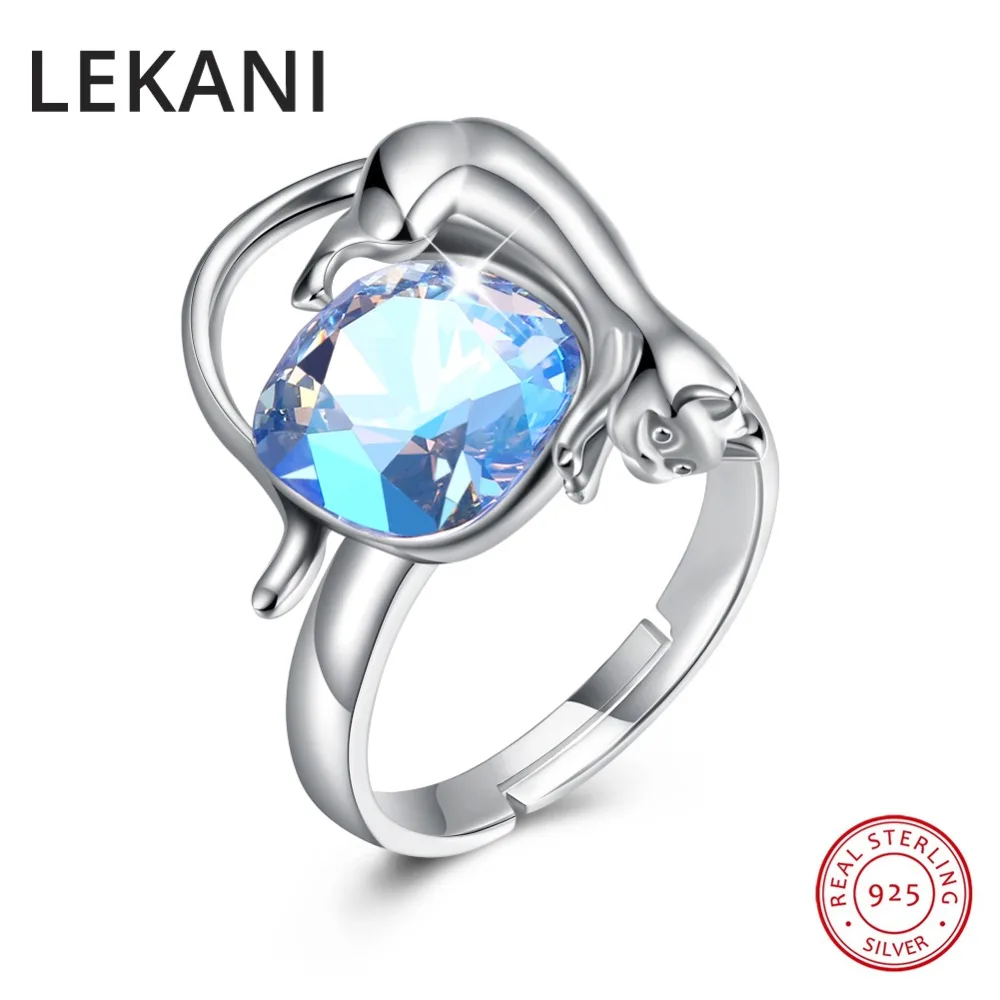 

LEKANI Crystals From Swarovski Statement Animal Open Rings Resizable Real S925 Silver Fine Finger Accessories For Women Gifts