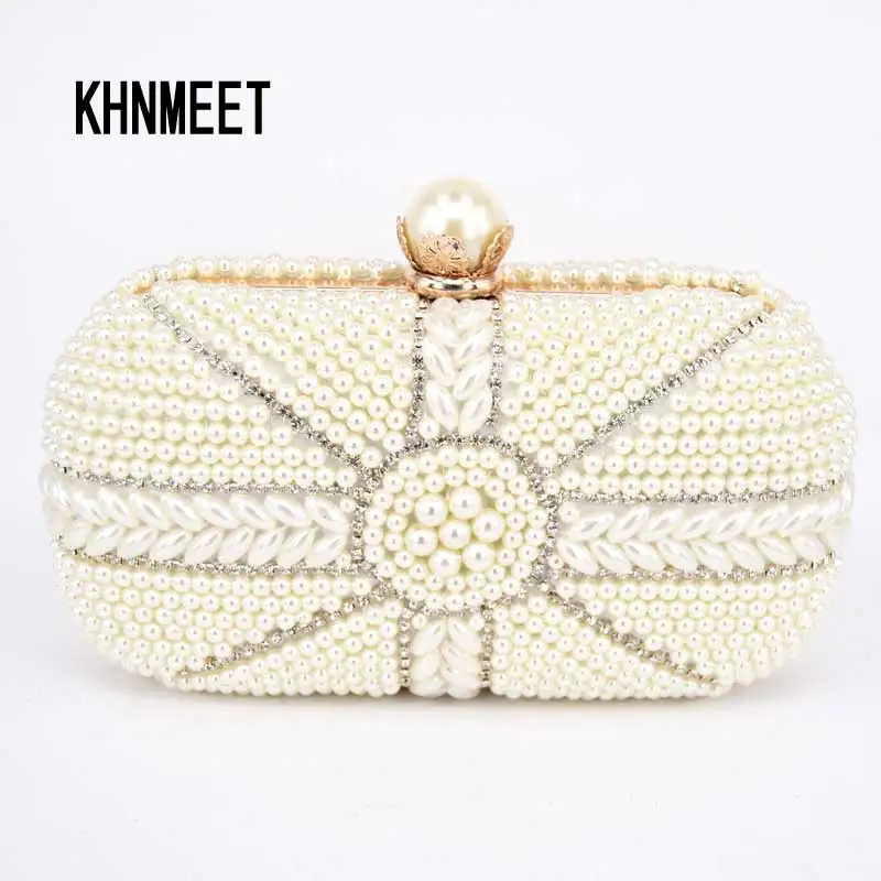 White Pearl Wedding Clutches Women Luxury Clutch Bag Black Elegant Evening Bridal Purses Beaded ...