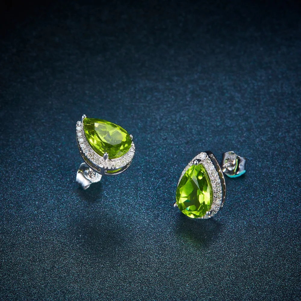 Женские серьги пусеты с натуральным драгоценным камнем 14 к|stud earrings|peridot stud
