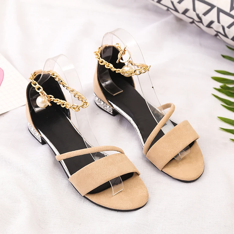 

JELLYFOND Summer Sandals Women Flat Shoes Gold Chains Ankle Strap Gladiator Sandals 2019 Open Toe Summer Beach Shoes Sandalias