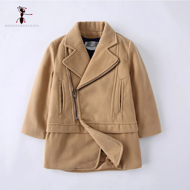 

Kung Fu Ant 2018 New Arrival Black Khaki Red Turn-down Collar Fashion Woolen Blends Coat for Winter Boys Students 2871