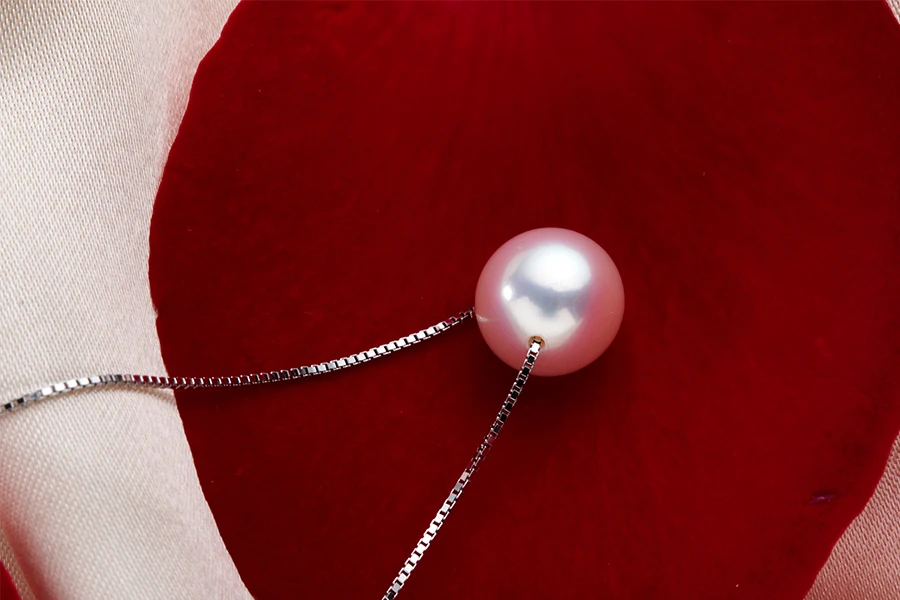 Самая низкая цена круглое ожерелье из натурального жемчуга 45 см! Мода 925 пробы серебряный белый пресноводный жемчуг кулон с коробкой