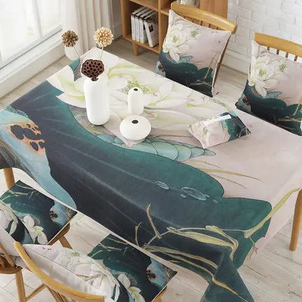  Europe luxury tablecloth Modern Chinese ink painting fabric cotton linen table cloth household rect