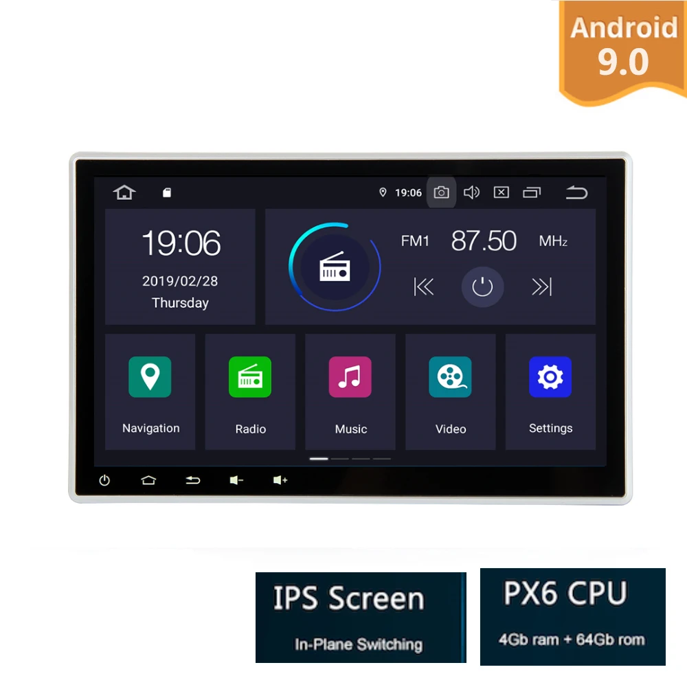 Ips 10," Android 9,0 Автомобильный gps радио плеер для двойной 2 din универсальный с PX6 4 Гб+ 32 ГБ авто стерео мультимедийная Главная панель