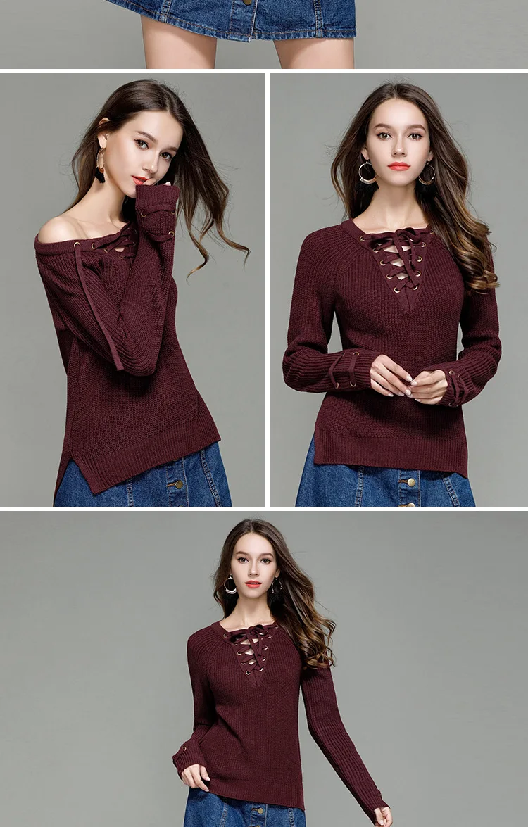 2017 autumn new fashion suit sweater women Europe and the United States sexy V collar with knitted bottoming shirt (12)