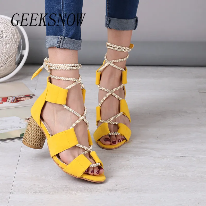 

Women Sandals Lace Up Summer Shoes Woman Heels Sandals Pointed Fish Mouth Gladiator Sandals Woman Pumps Hemp Rope High Heels