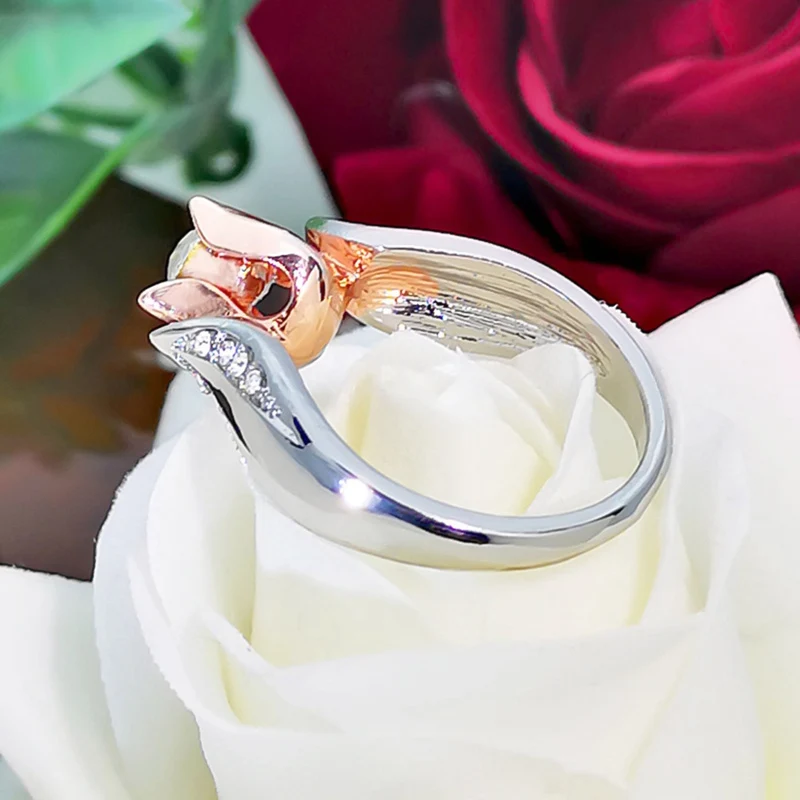 Розовое золото, кольца на палец с листьями розы для женщин, подарок на день Святого Валентина, Свадебные украшения с цветком, Золотое кольцо с цветами розы