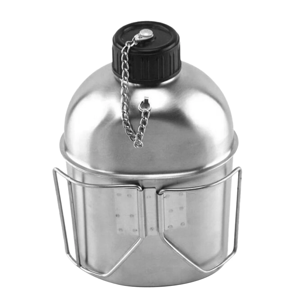 Outdoor Camping Stainless Steel 1L Kettle and 0.6L Water Cup Set for Outdoor Adventures Camping Hiking Picnic BBQ Tableware
