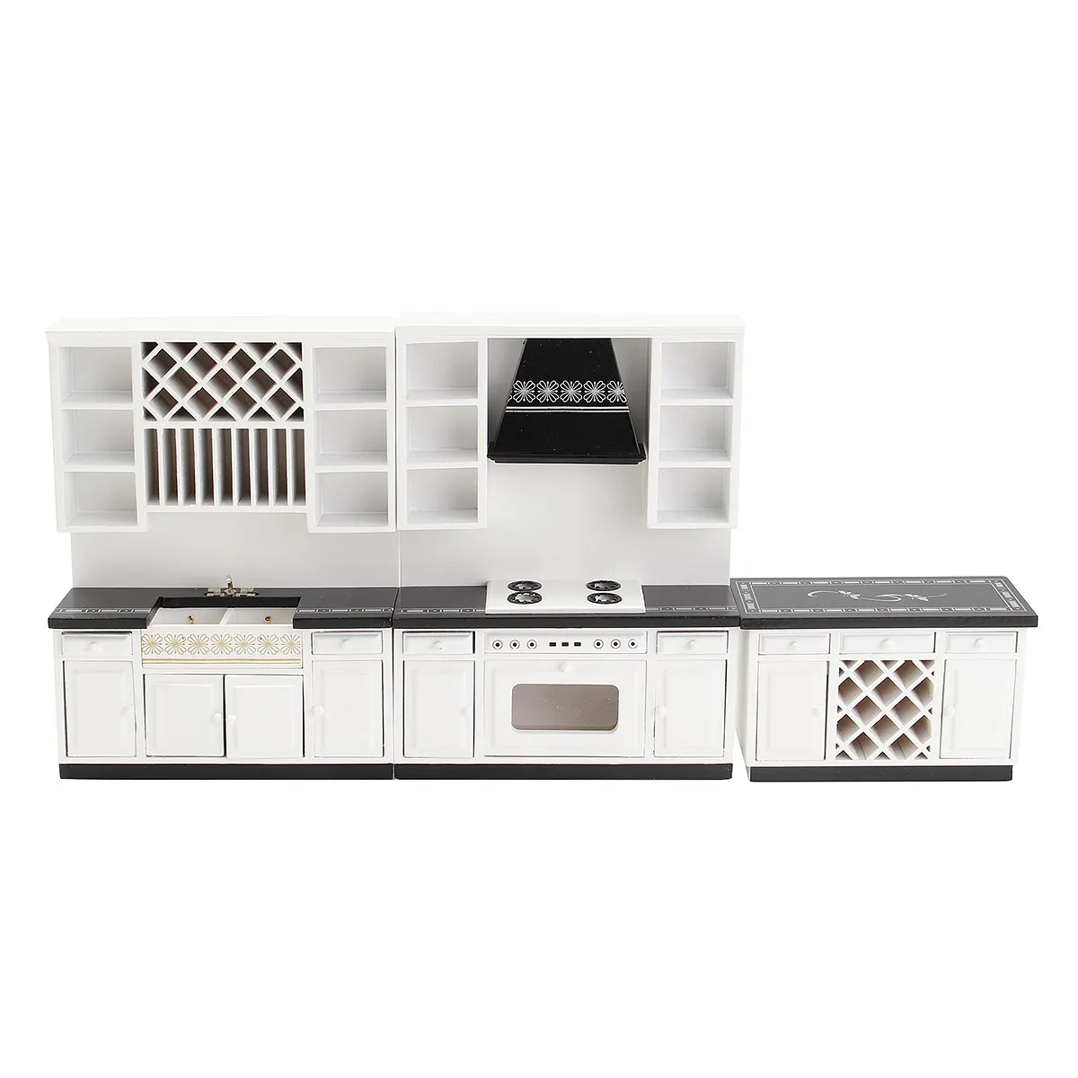 

3Pcs/set DIY Wooden Cabinet Set Dollhouse Miniature Furniture Kitchen Basin Roaster Toy Set For Children Kids