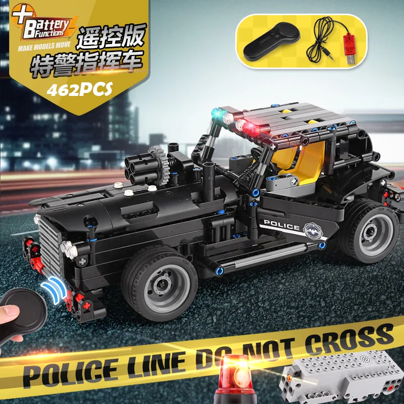 

13007 The SWAT Command Vehicle with USB Electric Building Blocks Bricks Assembled DIY Birthday Educational Toys Funny Christmas