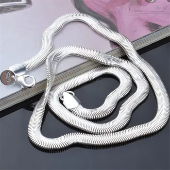 

Wholesale 16-30 inch Popular Fashion 925 Silver Chains For Men Silver Plated 6mm Snake Bone Flat Necklace High Quality Necklaces