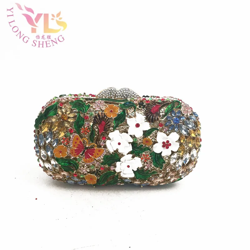 

Floral Butterfly Shiny Crystal Multi Evening Clutch Box Bag For Women Wedding Party Fashion Handbags Chain Shoulder Bag YLS-F38