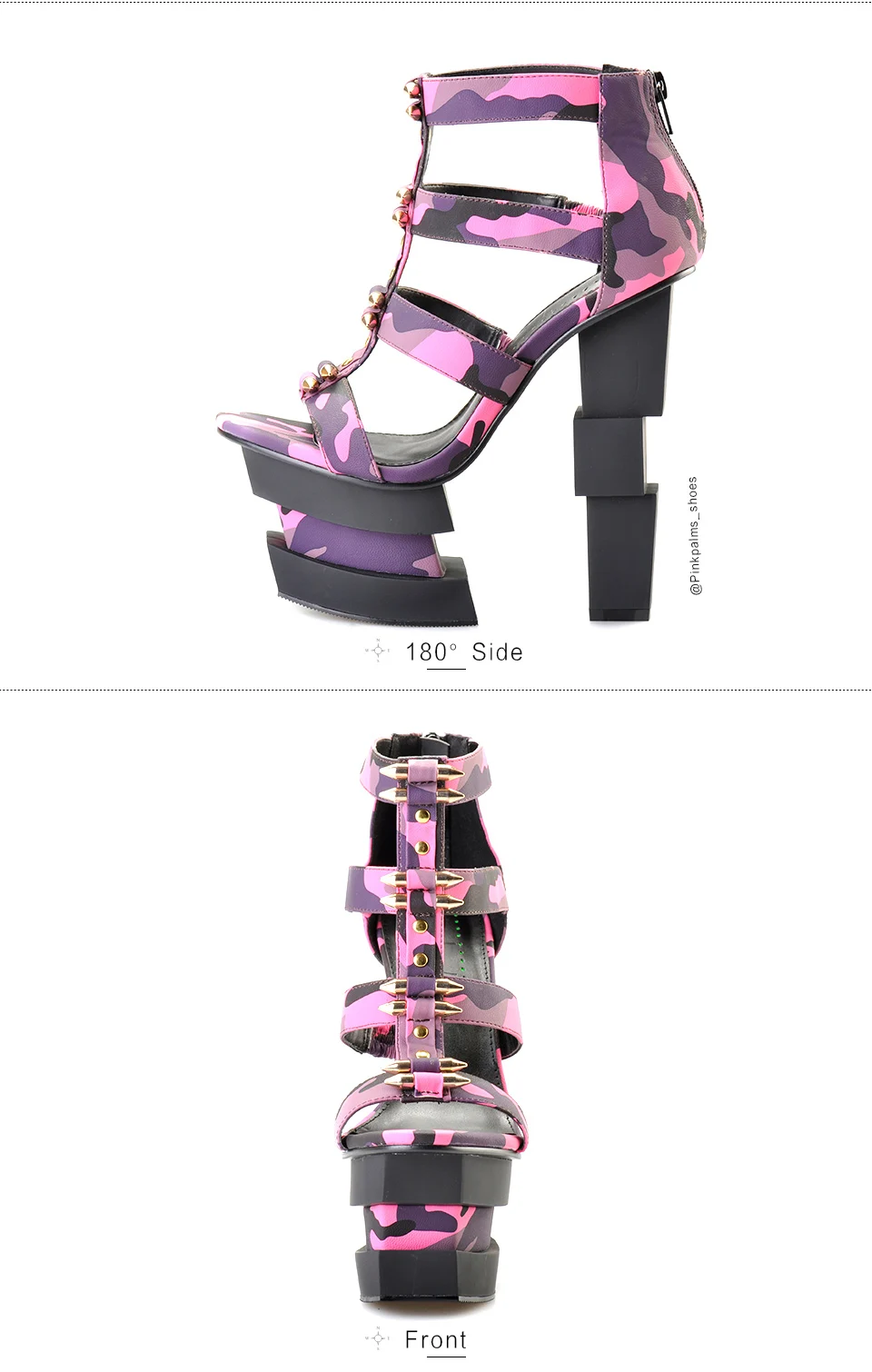 Sinsaut Summer Women Shoes High Heels Wedge Sandals Fuchsia Camouflage Bullet Decoration Sexy Punk Party Sandals