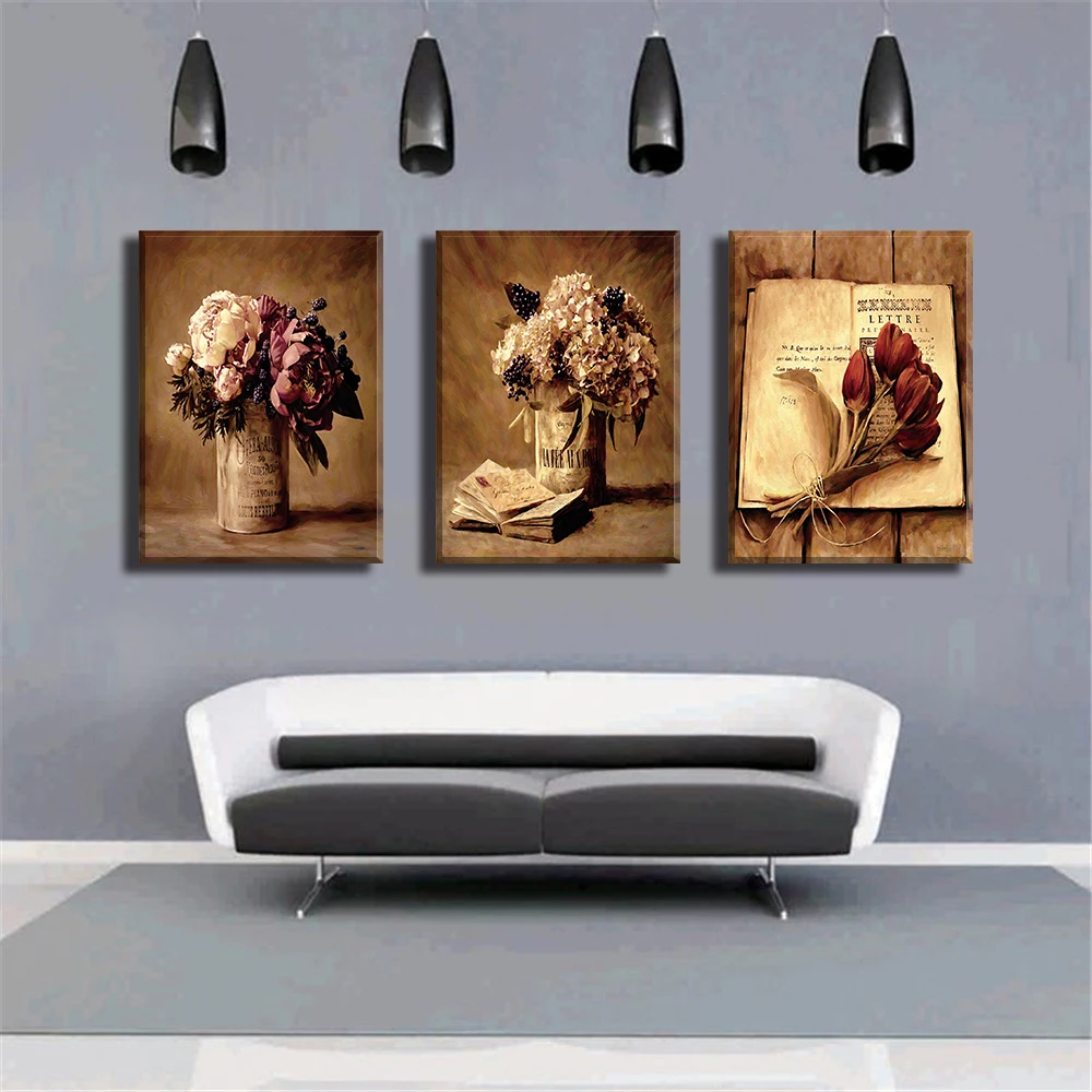 

Frameless Canvas Print Art Oil Painting Modular Home Decoration Still Life Vase Flowers Picture for Room Wall decor 3 Panel