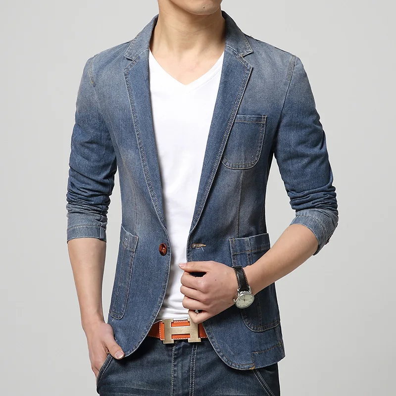 Spring autumn individual single-breasted denim suitsmen's casual suit jacket amazon blazers dropshipping dance wedding top coat Spring autumn individual single-breasted denim suitsmen's casual suit jacket amazon blazers dropshipping dance wedding top coat