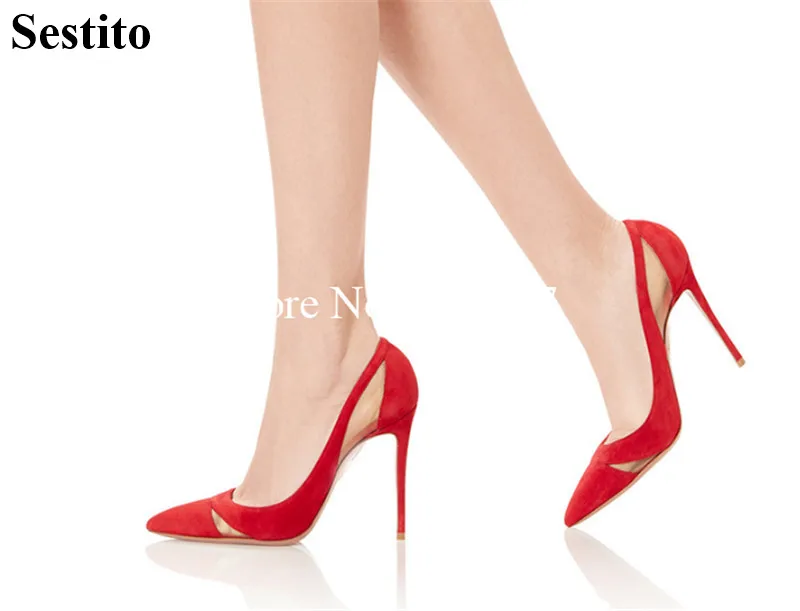 

Spring new hollow stitching mesh single shoes fashion sexy professional red black pointed shallow pointed toe heels