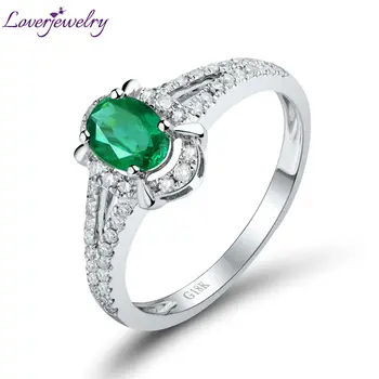 

Engagement Solid 18Kt White Gold Oval 4x6mm Emerald Promise Ring Fashional Design Wedding Jewelry WU259