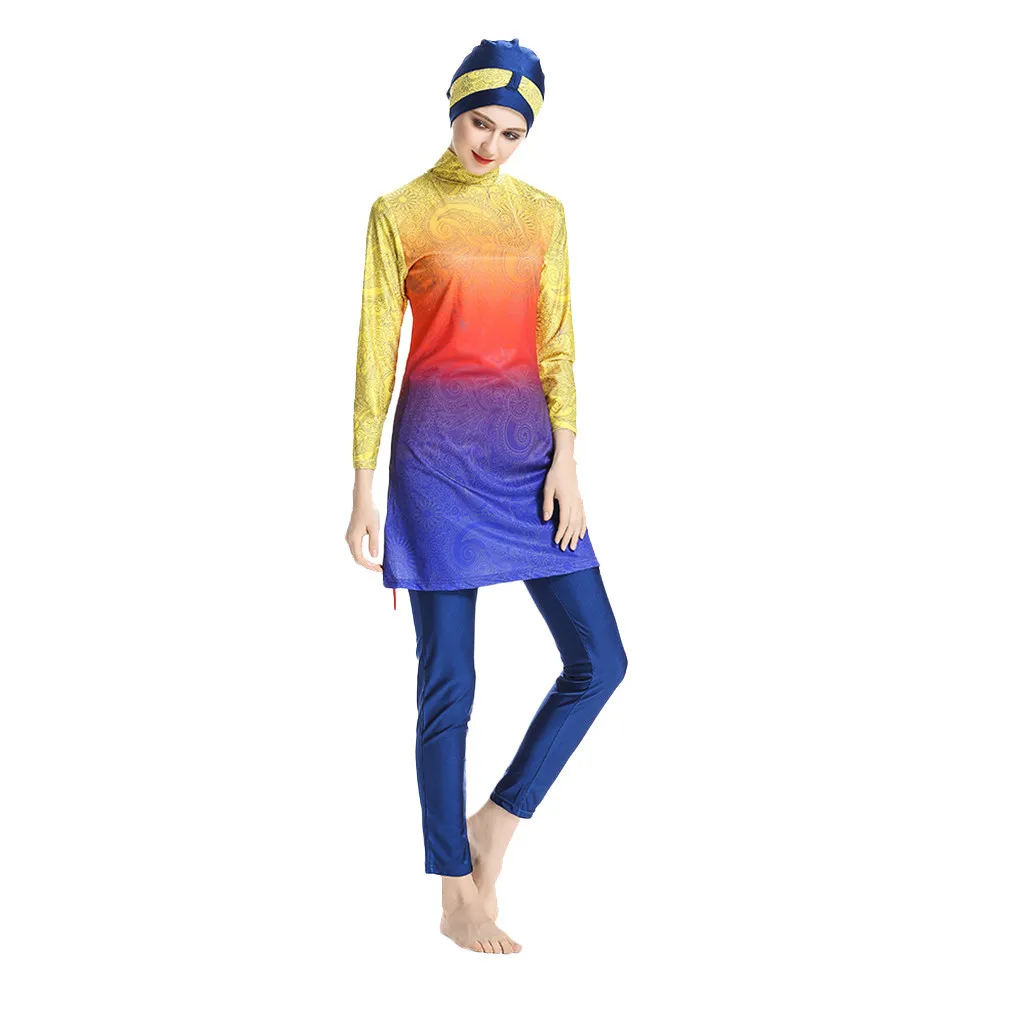 

Muslim Conservative Women's Swimming Suit with Trousers and Hats Three piece Muslim swimwear Muslim swimsuit fashion 2019 A3041