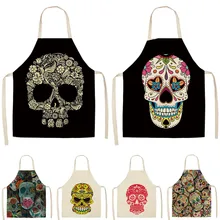 1 шт Череп Кухонный Фартук с узором для приготовления пищи без рукавов из хлопка и льна фартуки для взрослых нагрудники Аксессуары для уборки дома 53*65 см MC0026