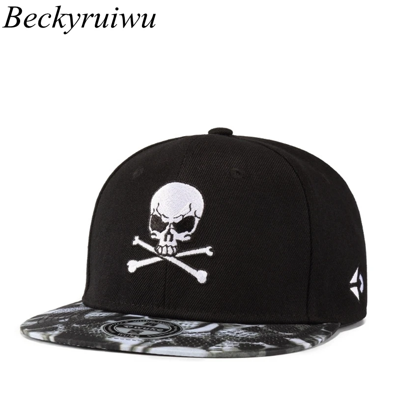 

Beckyruiwu 2018 Bboy Hip Hop Snapback Cap Skull Embroidery Brand Flat Brim Skateboard Hat Baseball Caps for Man and Woman