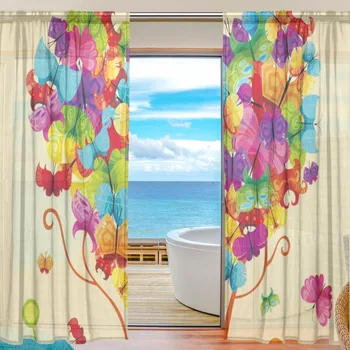 

Sheer Door Curtain Panels W55x L78 Inch/55x L84 Inch,Colorful Love Heart Tree,Quality Window Curtains Voile Sheers 2 Panels Set