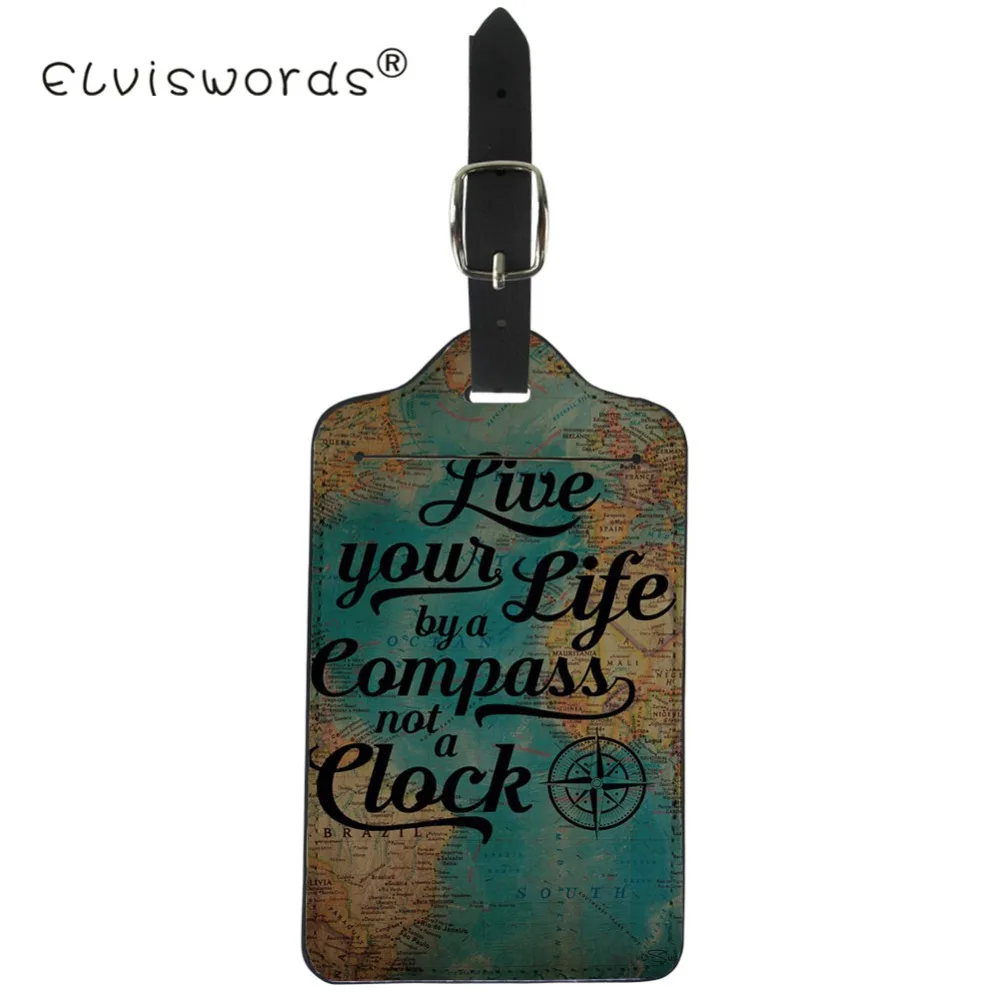 

ELVISWORD Retro Luggage Tag Women Name ID Address Holder Baggage Boarding Tag PU Leather Men Suitcase Portable Label Accessories