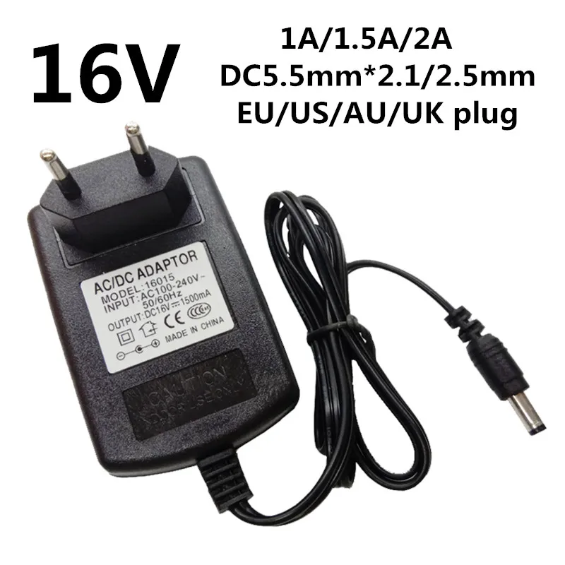 AC/DC Adaptor 16v ac power supply 1A 1.5A 2A Power Adapter Universal 16V power Supply DC 5.5mmx2