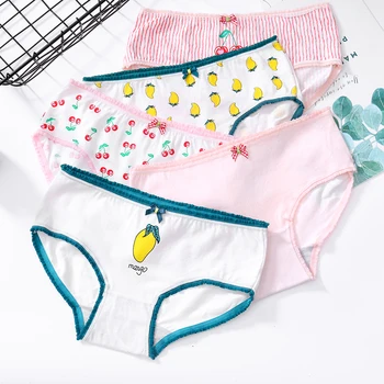 

ZQTWT 5Pcs/Lot Women Panties Sexy Briefs Cotton Underwear Women Mango Cherry Printed Cute Briefs Breathable Girl Lingerie 3NK084