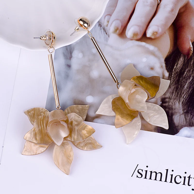 Trendy Dangle Fashion Flower Resin Earrings for Women Big Long Metal Dangling Acrylic Drop Earring Girls Elegant Wedding Brincos (6)