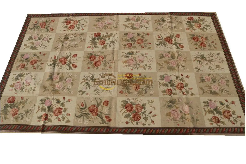 

Tip!floral Black Aubusson China Oriental Hand-woven Area Carpet Wool Designer Throw Hand Stitched Needlepoint Art
