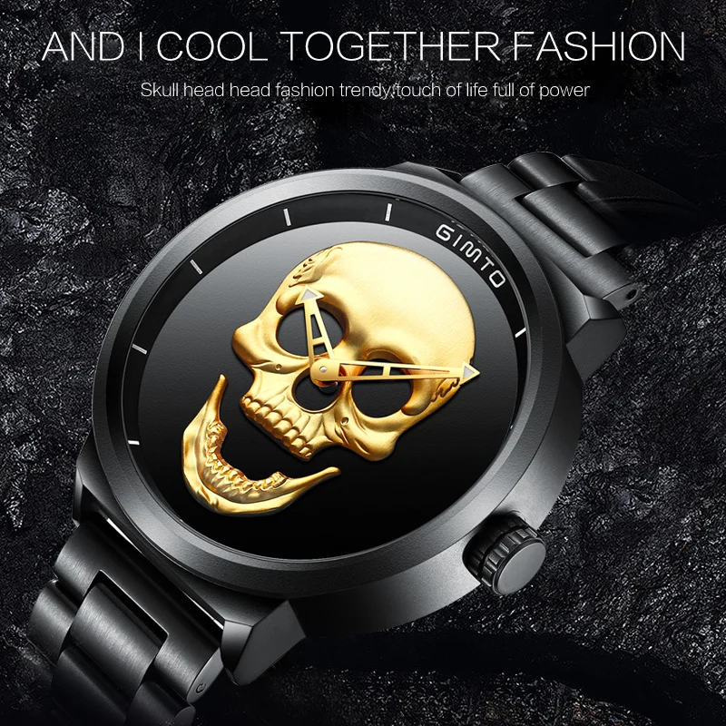 Brand New Style 3D Skull Men Watch Gift Leather Steel Or Mesh  Waterproof Clock Casual Military Male Sport Punk Quartz Watches