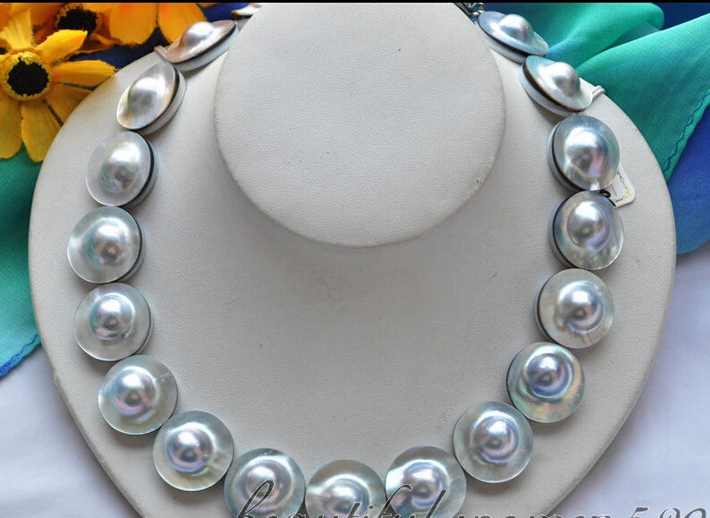

FREE SHIPPING>>>@@ > Huge AAA 18inch 21mm gray round south sea mabe pearl necklace ^^^@^Noble style Natural Fine jewe &