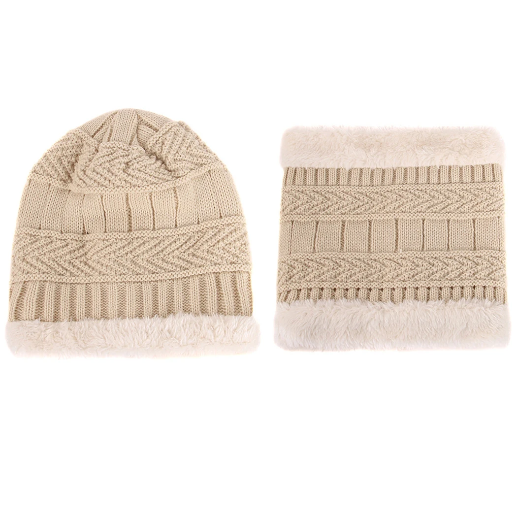 Комплекты из 2 предметов зимняя вязаная шапочка шапка вязанная детская Флисовая теплая шапка с воротником Теплые Лыжные шапки для мальчиков и девочек