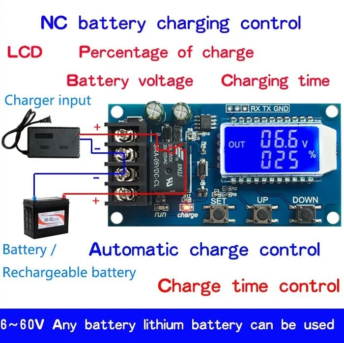 

XY-L10A 6-60v 10A Lead-acid Solar Storage Battery Charge Controller Module Protection Board charger Time Switch Battery Capacity