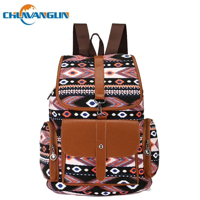 

Chuwanglin Vintage canvas backpack womens fashion printing Female Drawstring Backpacks casual school bags S5101