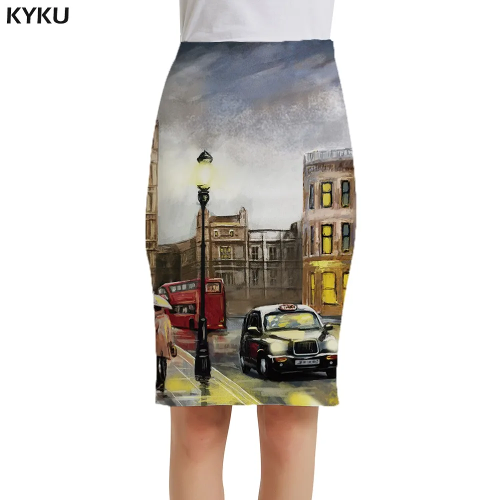 

KYKU Brand City Skirts Women Car Party Painting Sexy Colorful Sundresses 3d Print Skirt Ladies Skirts Womens Floral Funny