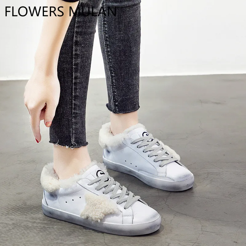 

Designers Hairy Star Dirty Shoes Woman Leather Upper Zapatos De Mujer Wedge Sneakers Lace Up 2019 Spring New Brand Women Shoes