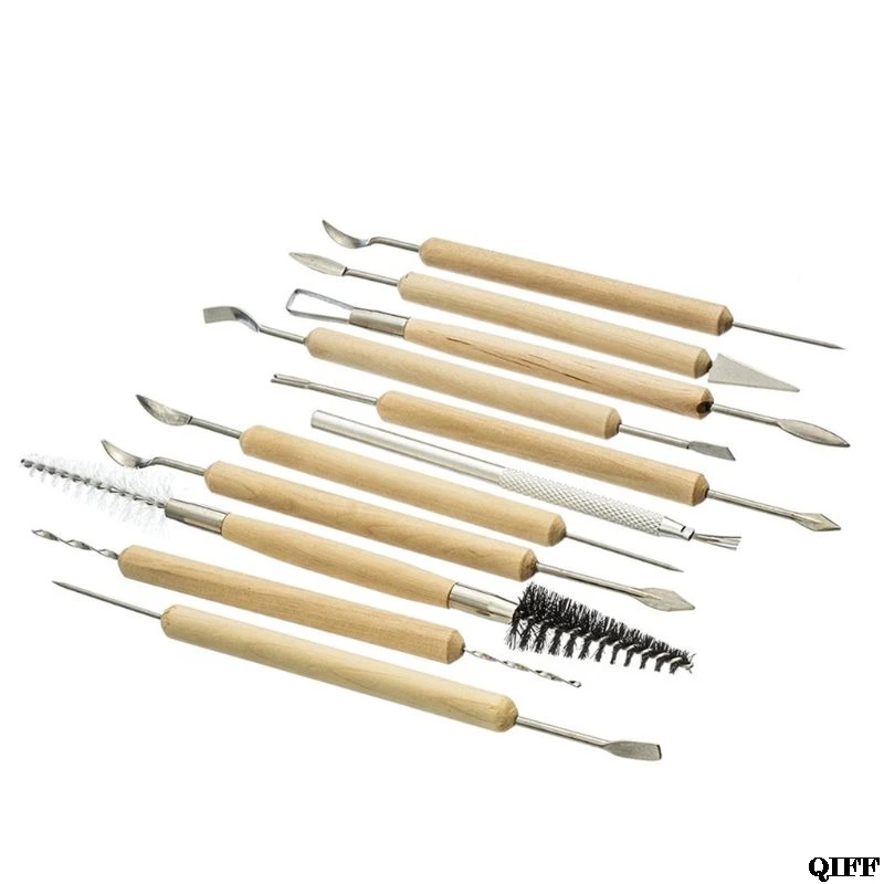 

Clay Sculpting Sculpt Smoothing Wax Carving Pottery Ceramic Tools Polymer Shapers Modeling Carved Tool Wood Handle Set
