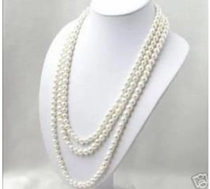 

SUPER LONG 50 INCH 7-8MM WHITE AKOYA CULTURED PEARL NECKLACE
