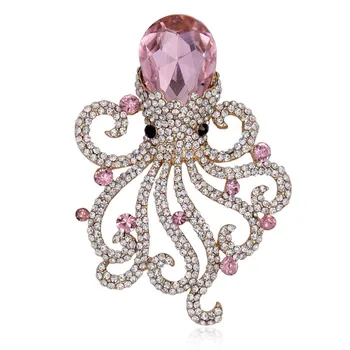 

Crystal Rhinestone Octopus Brooch Pin Metal Animal Women Garment Accessory Scarf Fashion Jewelry Gift 2017