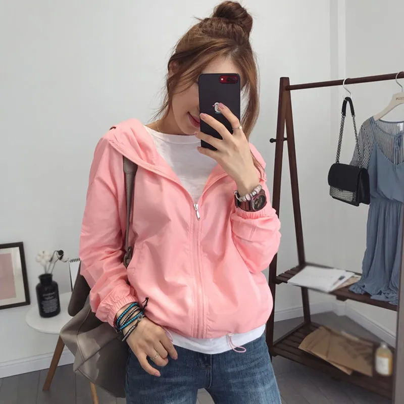 

Women's Long Sleeve Sunscreen Jackets Casual Pockets Cotton Loose Hooded Jackets Running Thin Jackets