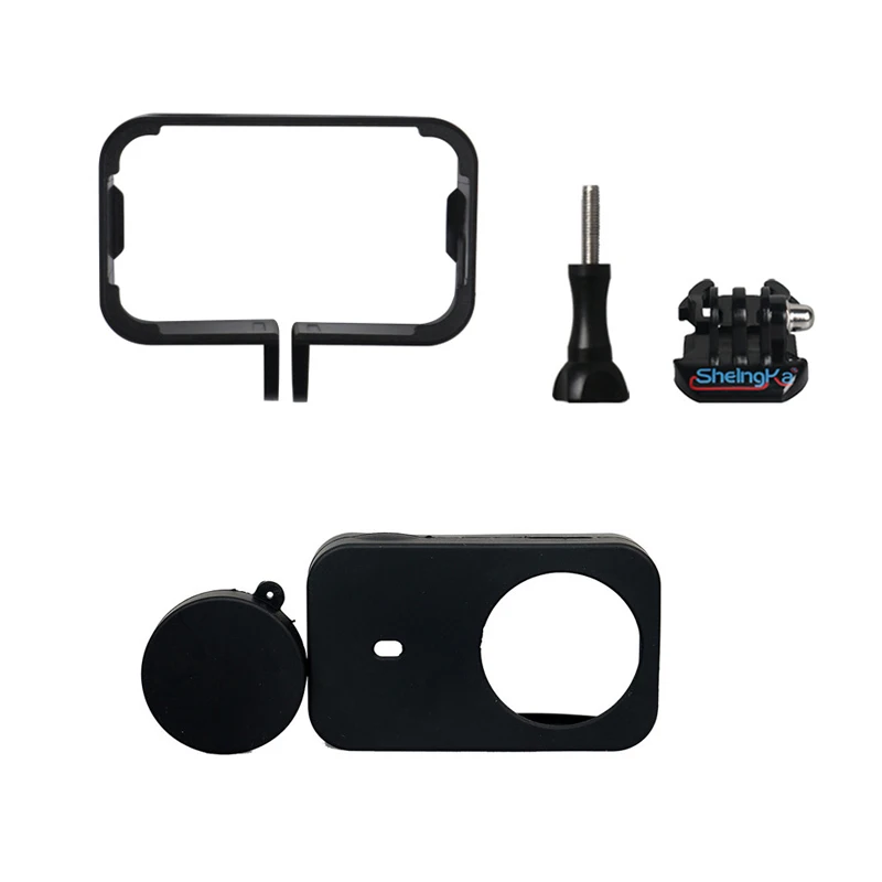 Protective Silicone cover with lens cap + Protective Frame Case Housing black for Xiaomi Mijia Mini Action Camera Accessories (2)