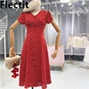 Flectit Vintage '80s Dress French Style Polka Dot Button Up Midi Dress Long Sleeve High Waisted Retro Holiday Dress Women ► Photo 1/6