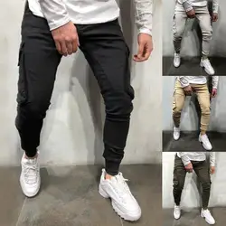 2019 новые модные мужские тонкие однотонные повседневные спортивные тканые брюки с карманами для ног pantalones hombre уличная одежда для бега