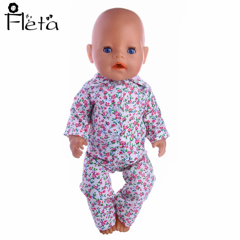 Fleta куклы Новая пижама из хлопка с цветочным принтом пижамы для 18-дюймовые американские куклы или 43 см для ухода за ребенком для мам куклы представлены в двух Цвета - Цвет: Красный