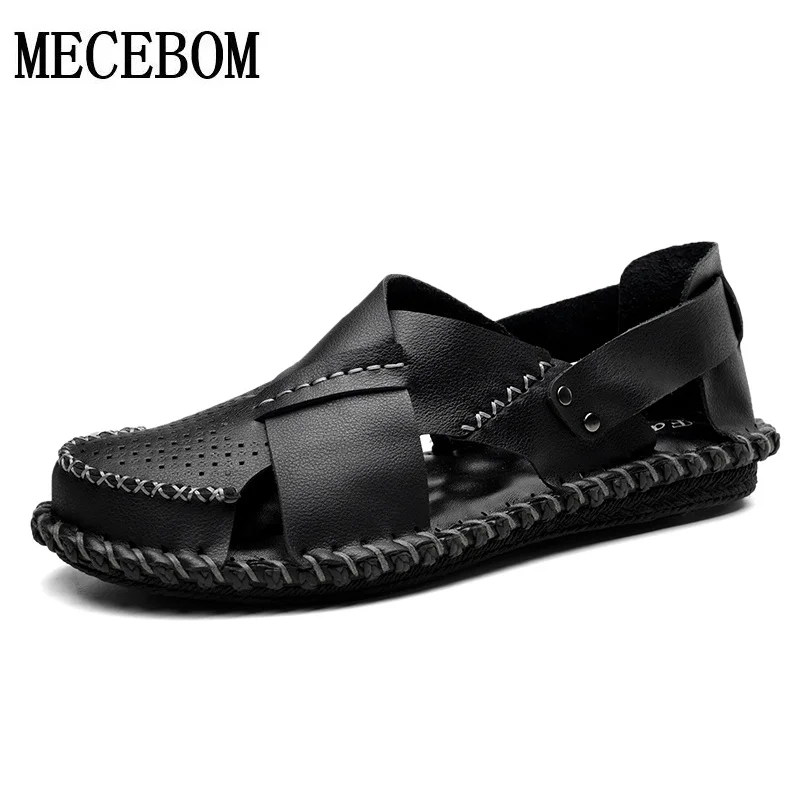 

Men Sandals Split Leather Black Casual Shoes For Male Man Beach Sandals Brand Men Summer Shoes size 38-44 6656m