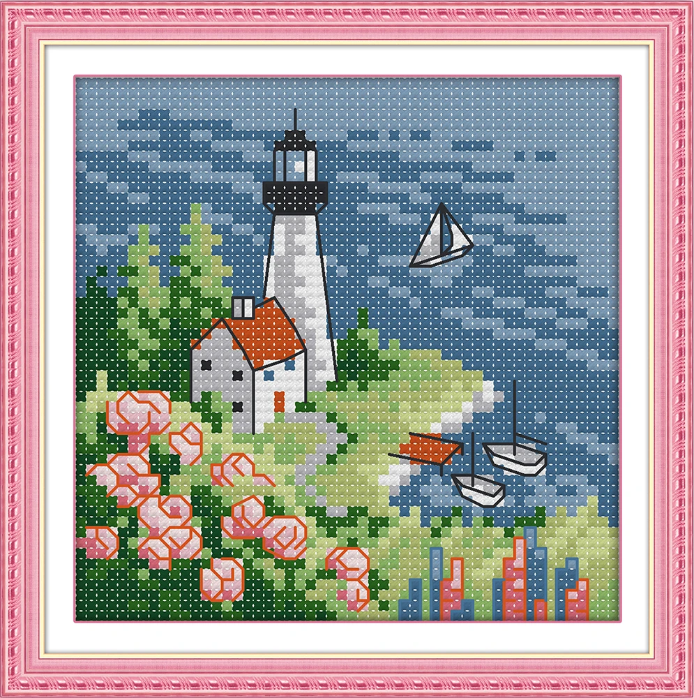 New Lighthouse (3) Scenery Sewing Counted Cross Stitch Kits DMC 11CT